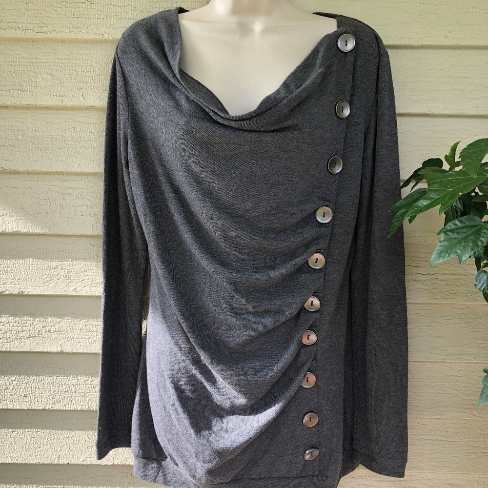 PATTY gray knit side button pleat top
